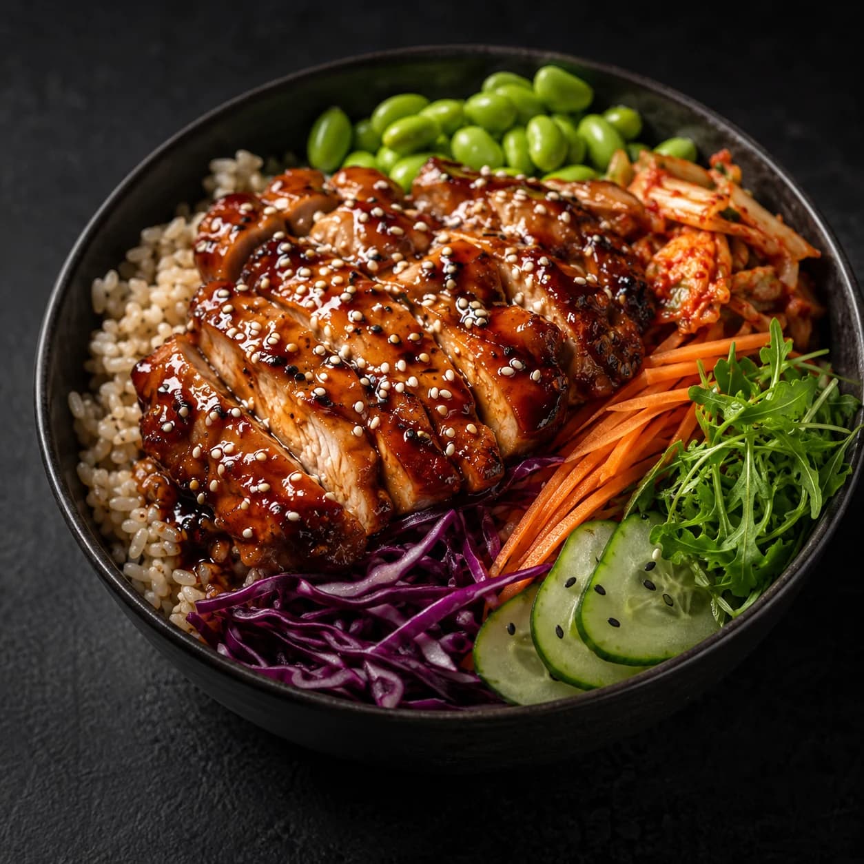 Korean Chicken Bowl met kip, rijst en verse groenten
